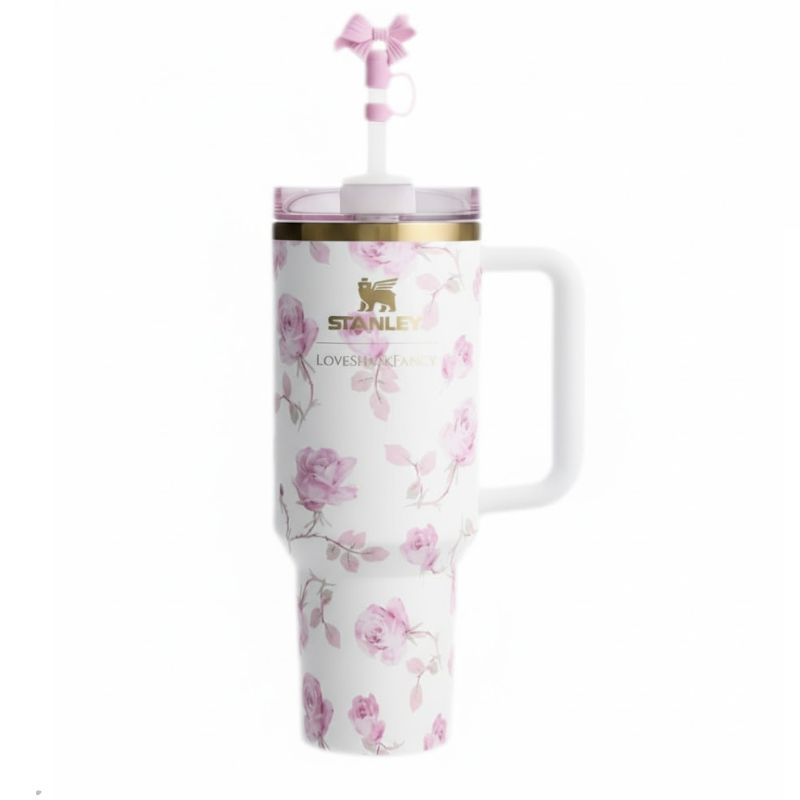 Stanley 40 OZ Tumbler Love Shack Fancy Quencher Ribbon Rosa Gift Box ...