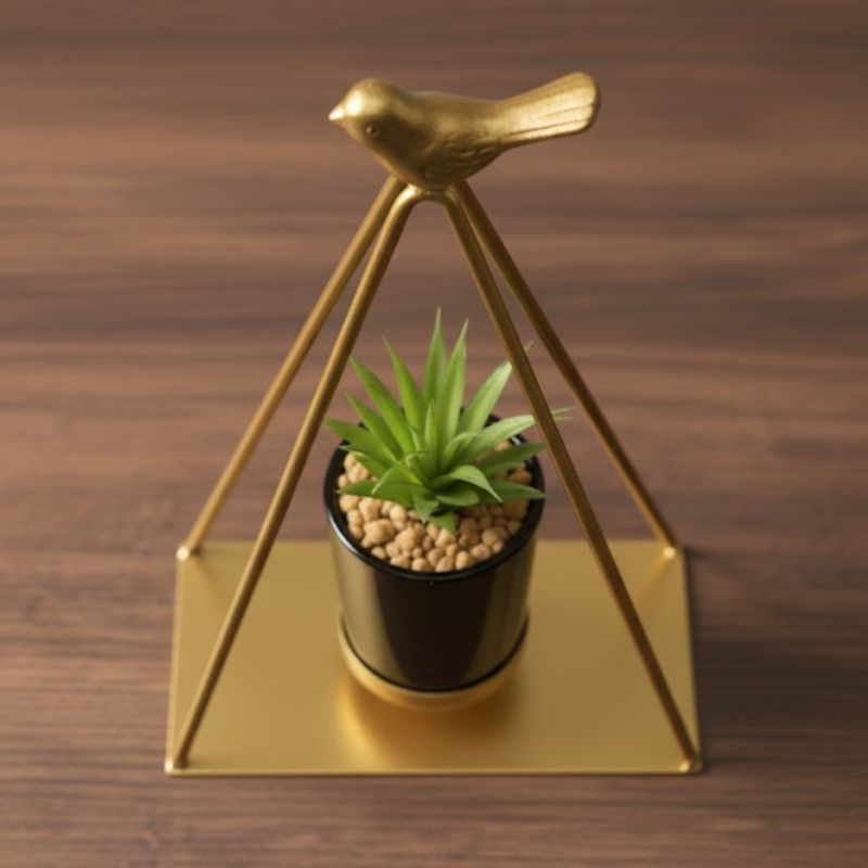 Golden Metal Triangle Artificial Plant Decorative Showpiece