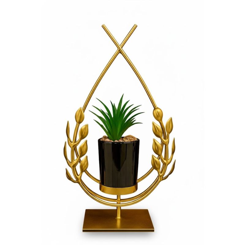 Golden Metal Luxury Leaf Tale Handcrafted Iron Plant Stand