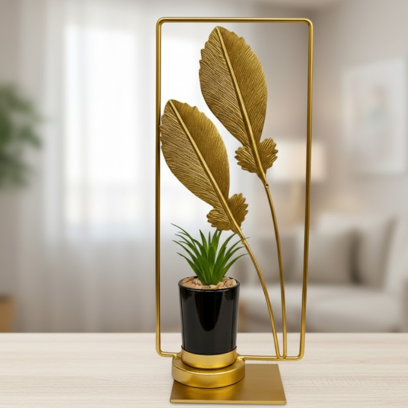 Golden Metal Twin Leaves Nordic Iron Handicraft Plant