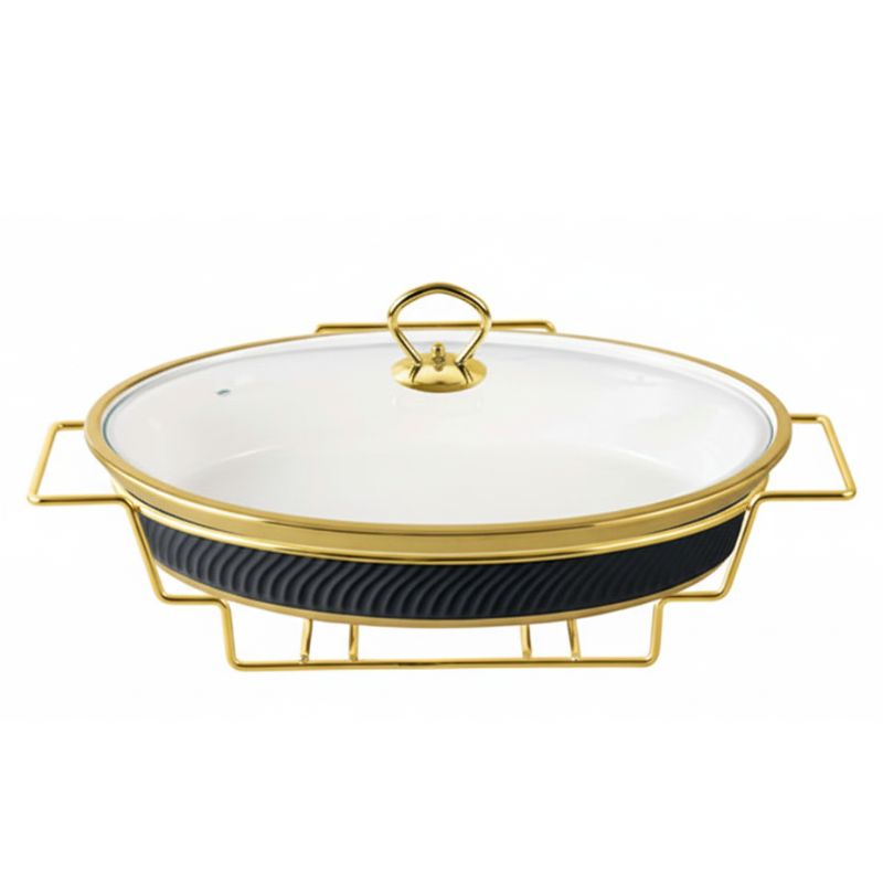 Brilliant Oval 16inch Serving Dish with Candle Stand Luxury Buffet Food Warmer