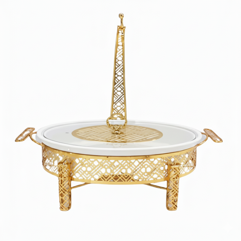 Brilliant Oval Serving Hot Dish with Candle Stand Luxury Buffet Ware
