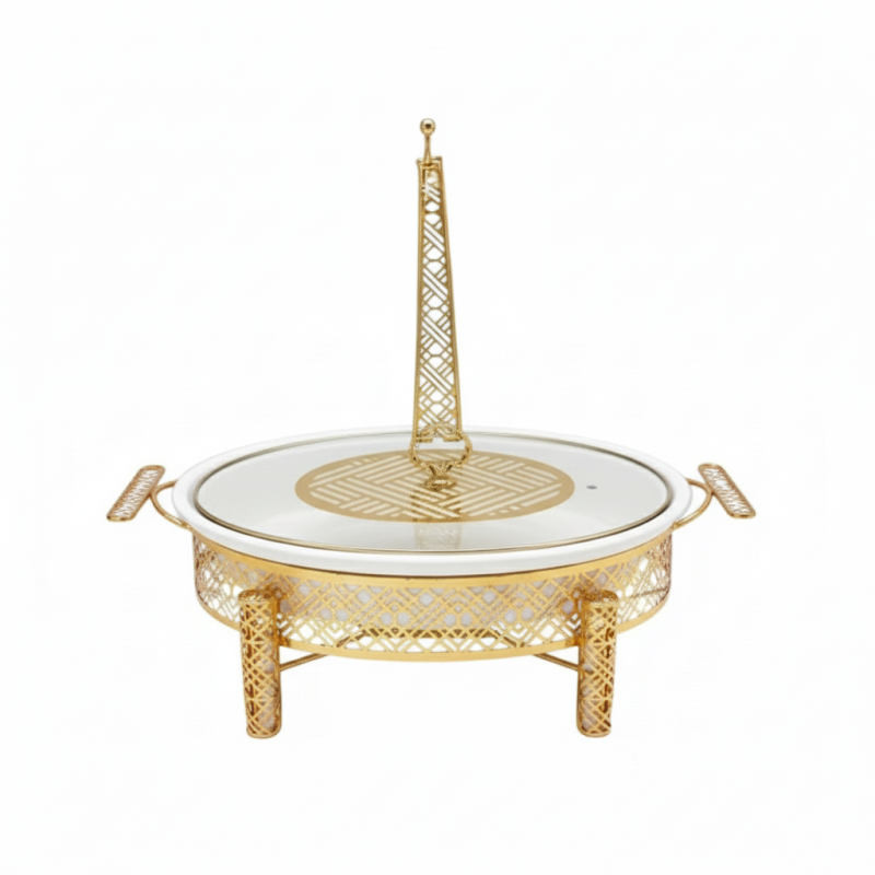 Brilliant Oval Serving Hot Dish with Candle Stand Luxury Buffet Ware