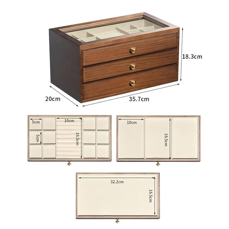 Wood 3 Drawer Jewelry Storage Organizer