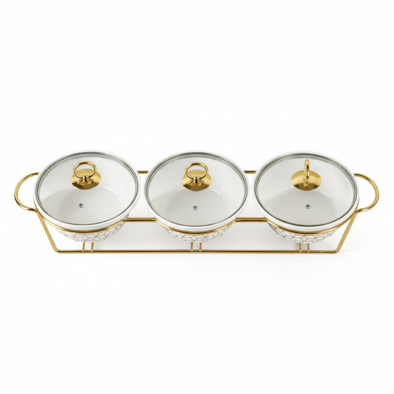 Brilliant 3 Piece 9inch Oval Casserole Set with Stand & Glass Lid