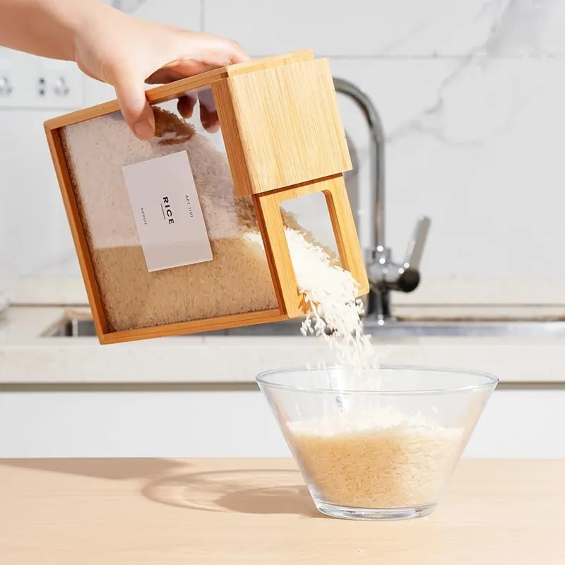 Small Wooden Rice Jar Box Premium Kitchen Storage Container