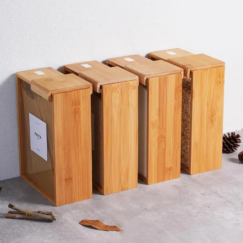 Small Wooden Rice Jar Box Premium Kitchen Storage Container