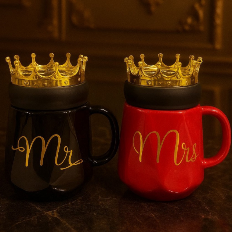 Ceramic Mug with Crown Lid 350 ml Tea & Coffee Cup 1 Piece