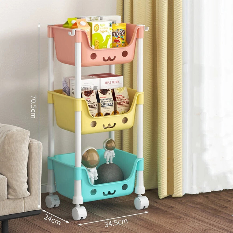 3-Tier Kids Toy And Accessories Storage Trolley