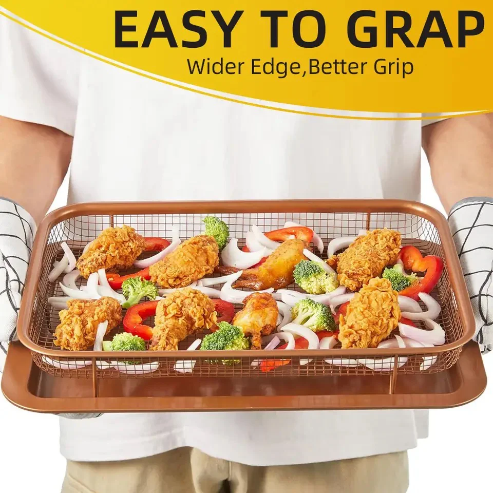 Copper Crisper Baking Tray Set Non Stick Elevated Crisping Basket