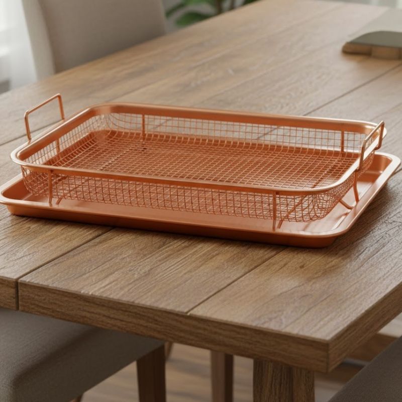 Copper Crisper Baking Tray Set Non Stick Elevated Crisping Basket