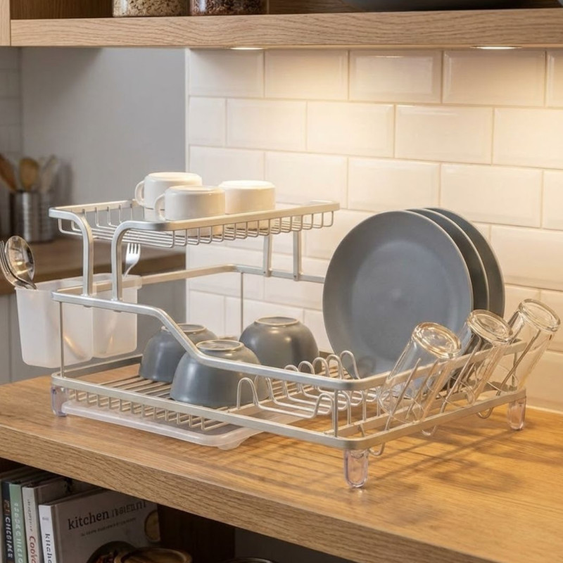 Plate Rack Aluminium Rustproof Dish Rack With Drain Board & Utensil ...