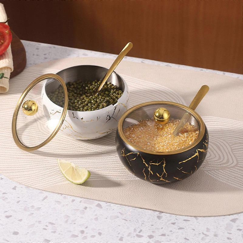 Sugar Pot Steel with Glass Lid Kitchen Storage Container