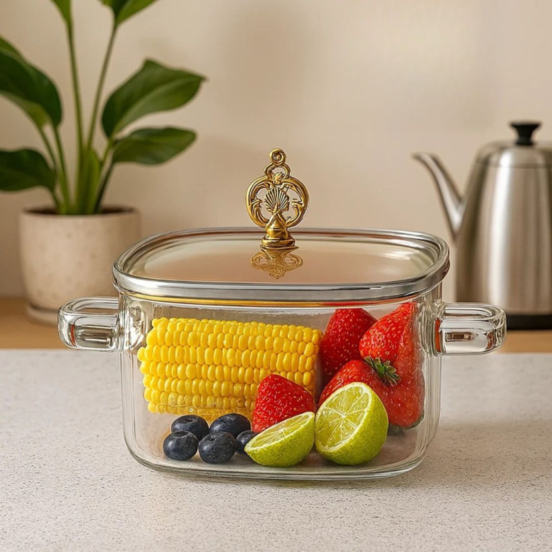 Glass Cooking Pot 2.2 Litre Heat Resistant Kitchen Pot