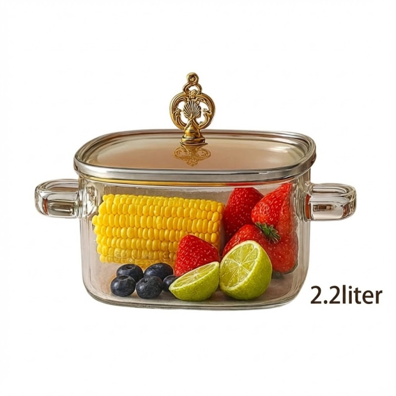 Glass Cooking Pot 2.2 Litre Heat Resistant Kitchen Pot