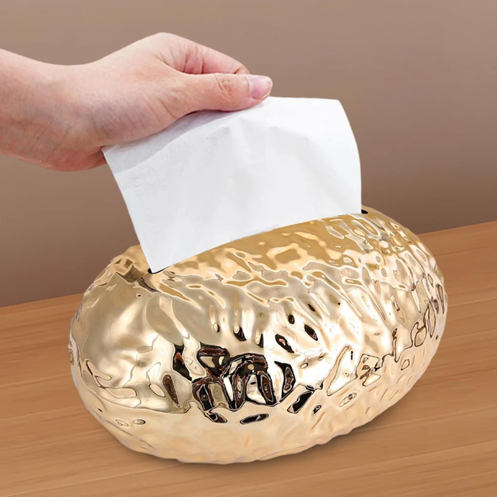 Egg Shaped Tissue Box Holder Stylish Gold Bathroom & Home Decor