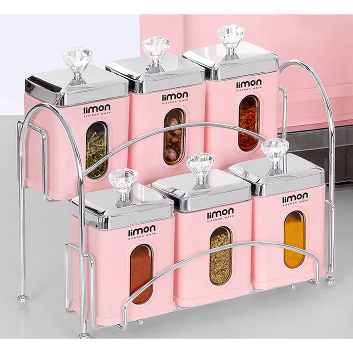 Limon Airtight Spice 6 Piece Jars Rack With Spoons