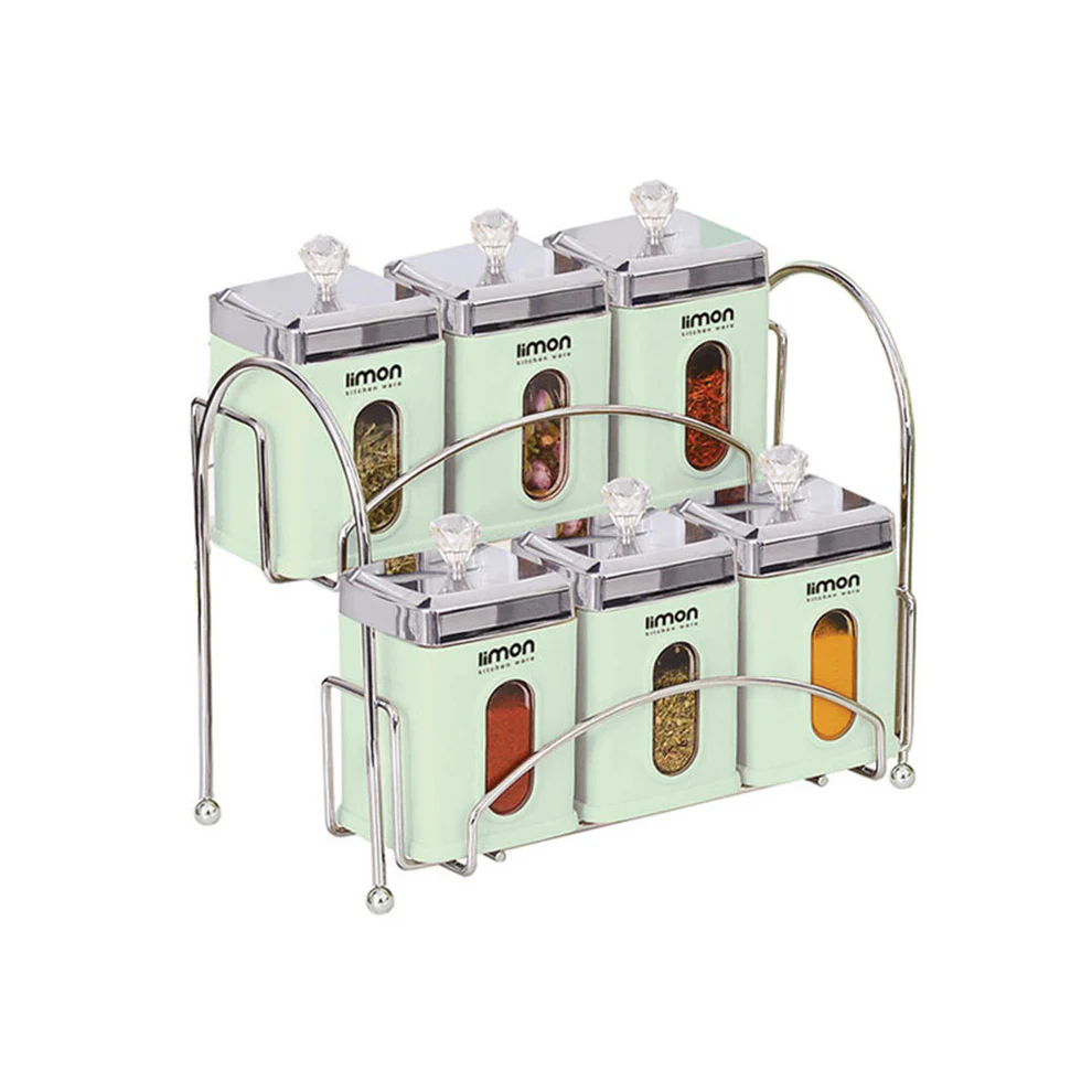 Limon Airtight Spice 6 Piece Jars Rack With Spoons