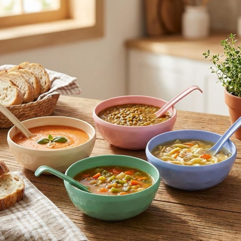 Heat Resistant Soup Bowl With Soup Spoons