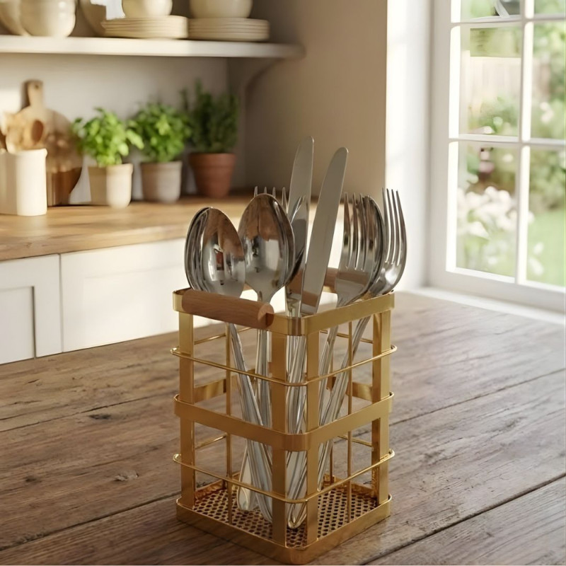 Luxury Golden Spoon Holder with Wooden Handle