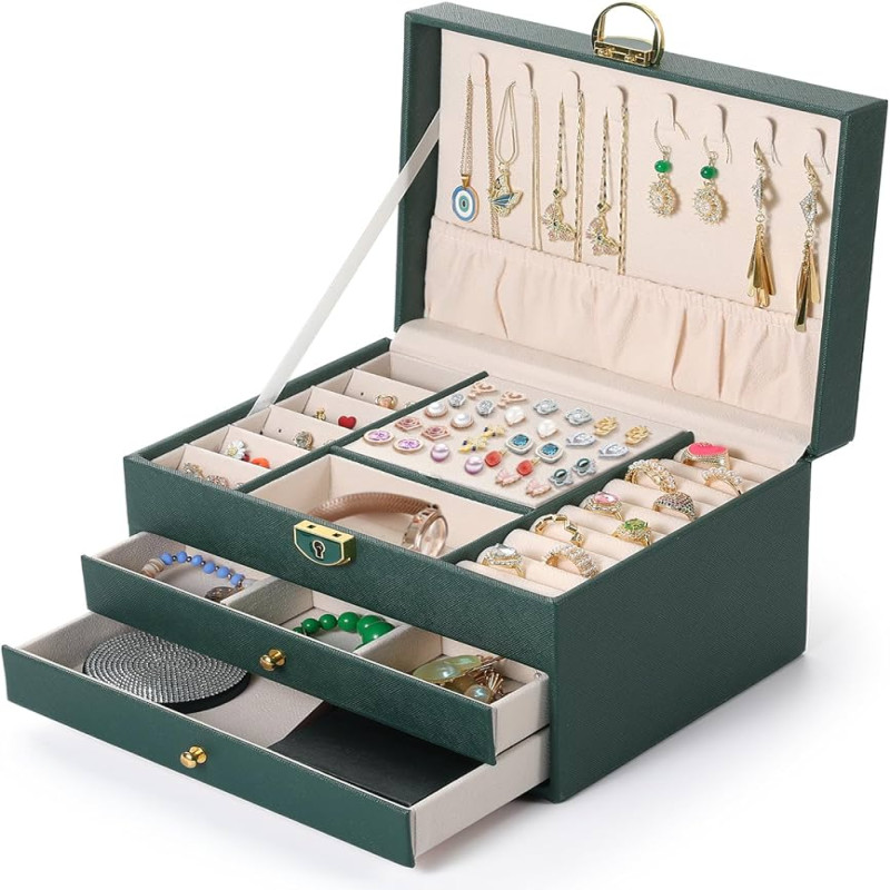 3 Tier Lockable Jewellery Box Secure Jewelry Organizer