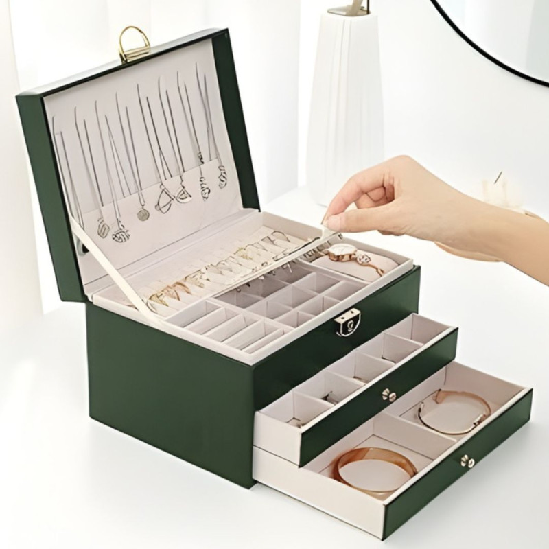 3 Tier Lockable Jewellery Box Secure Jewelry Organizer