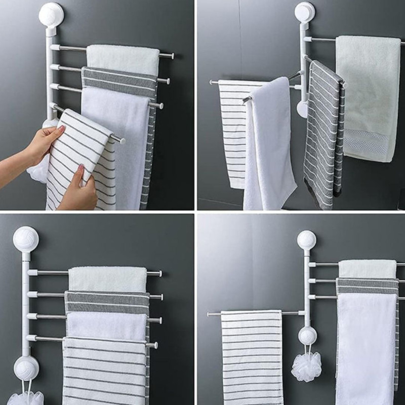 Suction Cup 4 Bar Rotating Bathroom Towel Rack