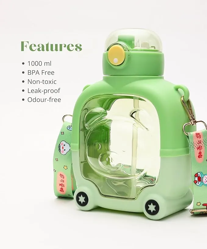 Cute Sipper Water Bottle with Straw & Carry Strap -1000 ML