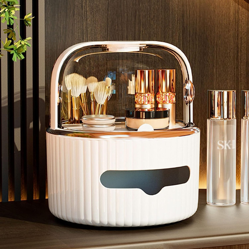 Round Tissue Box Cover with Storage – Dustproof Tissue Holder Organizer