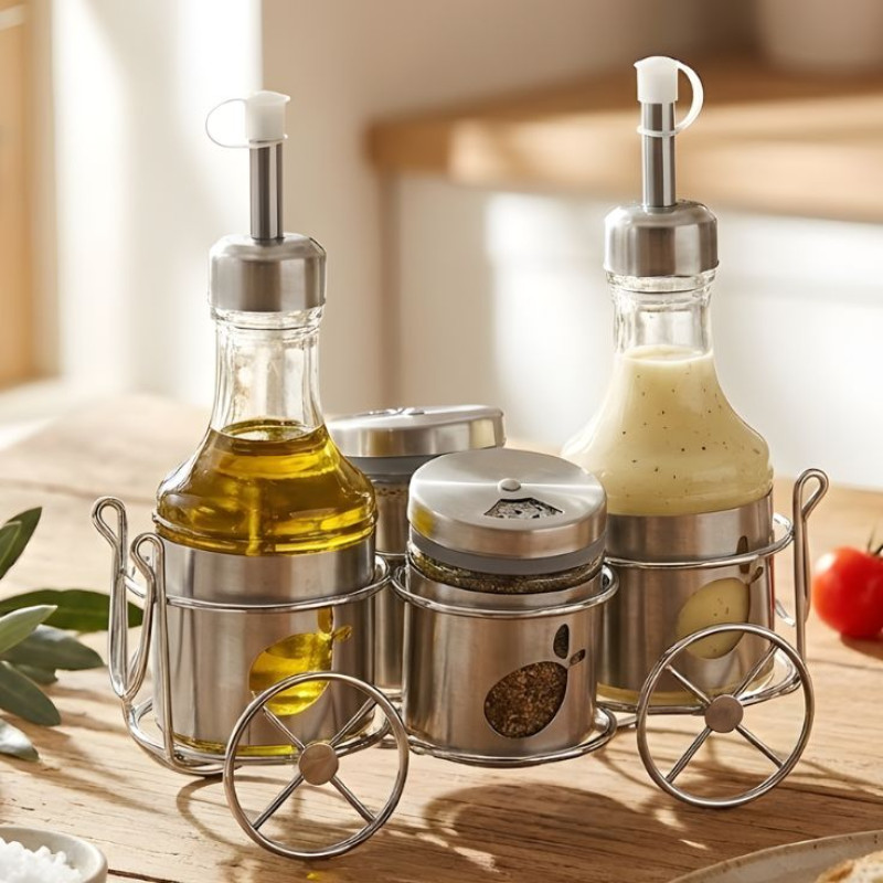Ziba Cycle Design Oil Vinegar Bottles And Salt Pepper Jars Set