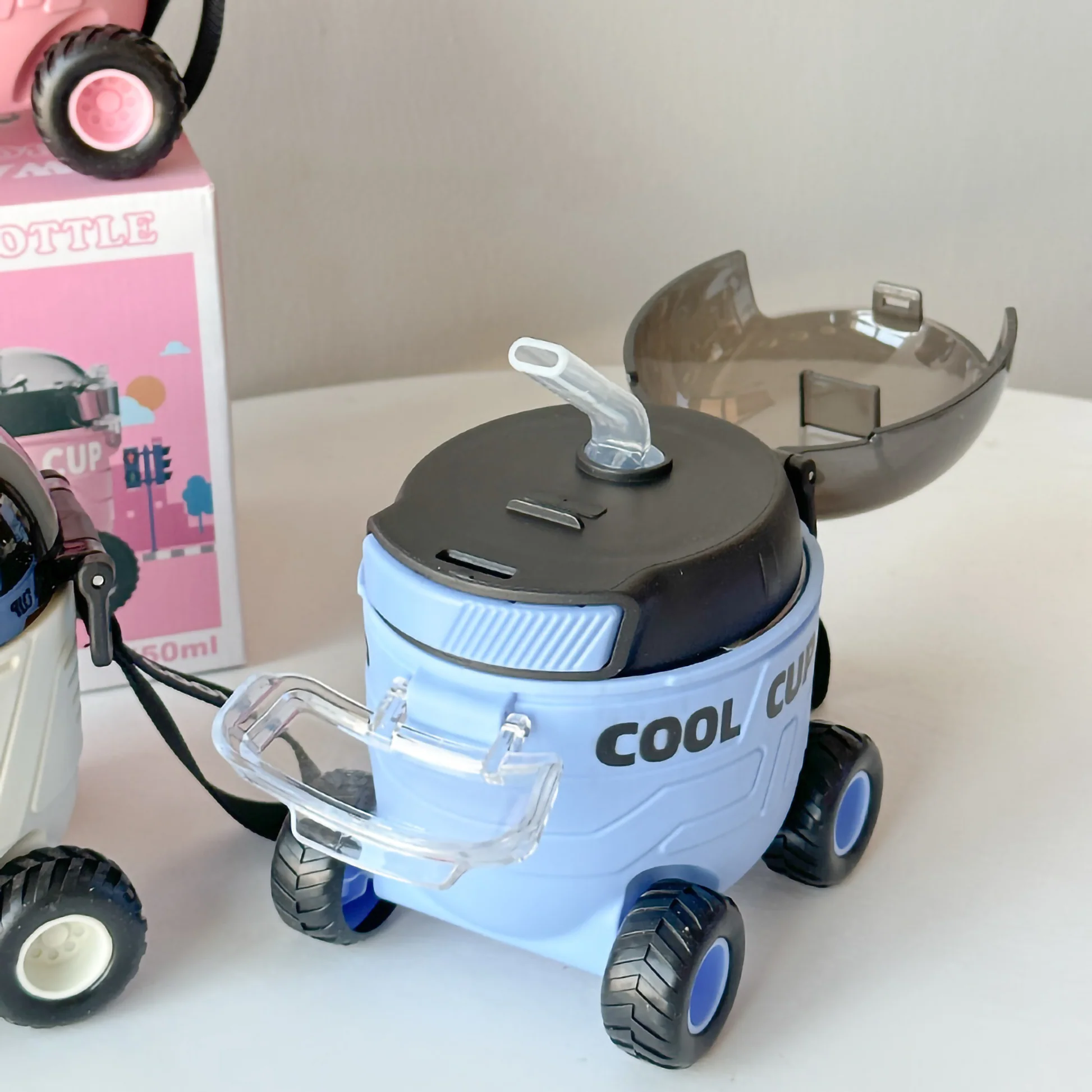Car Shaped Kids Water Bottle with Straw & Strap - 550 ML