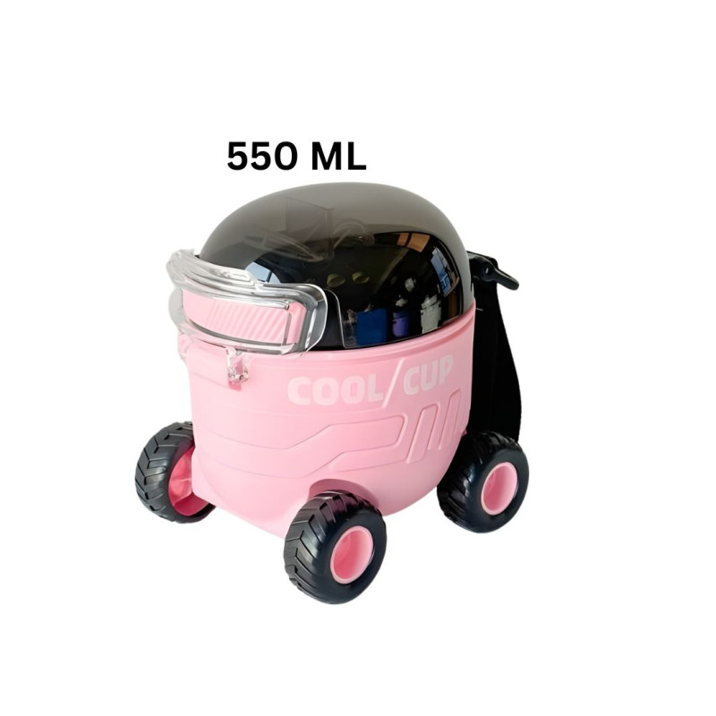 Car Shaped Kids Water Bottle with Straw & Strap - 550 ML