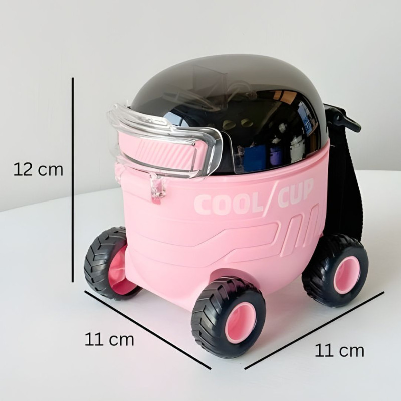 Car Shaped Kids Water Bottle with Straw & Strap - 550 ML