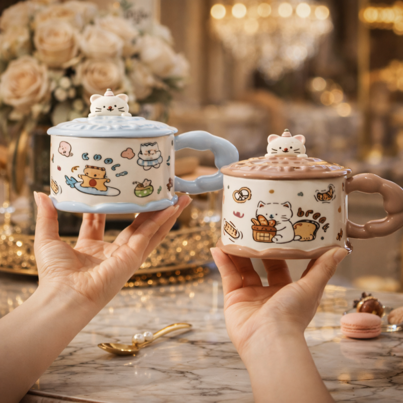 Character Ceramic Mug with Lid 350 ML –  Cute & Stylish Coffee Mug