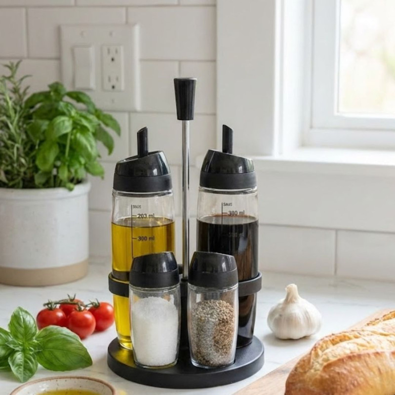 4 PCS Oil & Vinegar Bottle Set with Stand