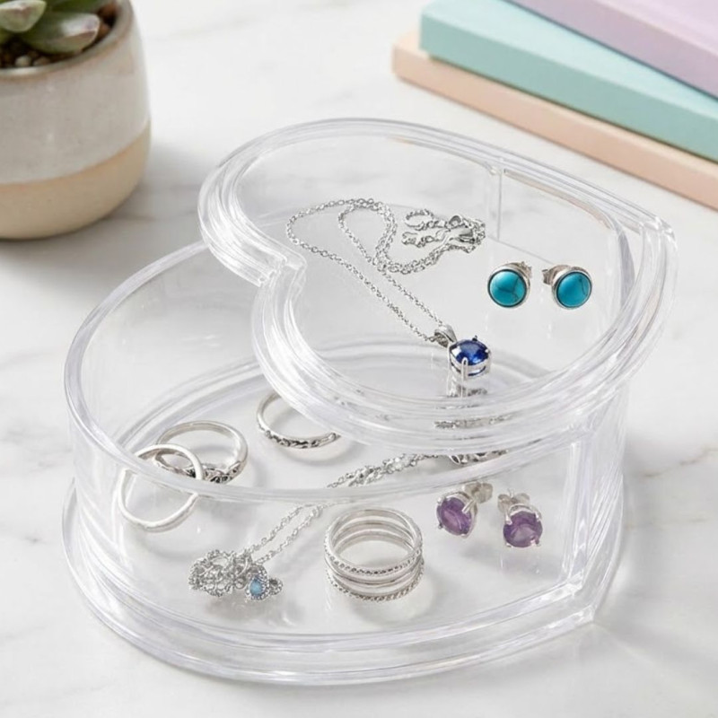Acrylic Heart Shaped Transparent Jewellery Box – Elegant Storage Organizer