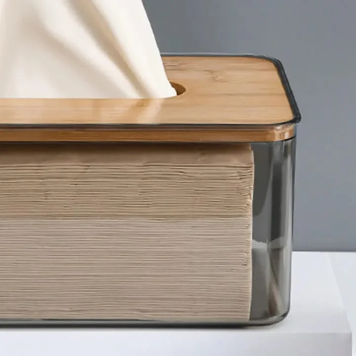 Acrylic Tissue Box with Wooden Top – Stylish Home Organizer