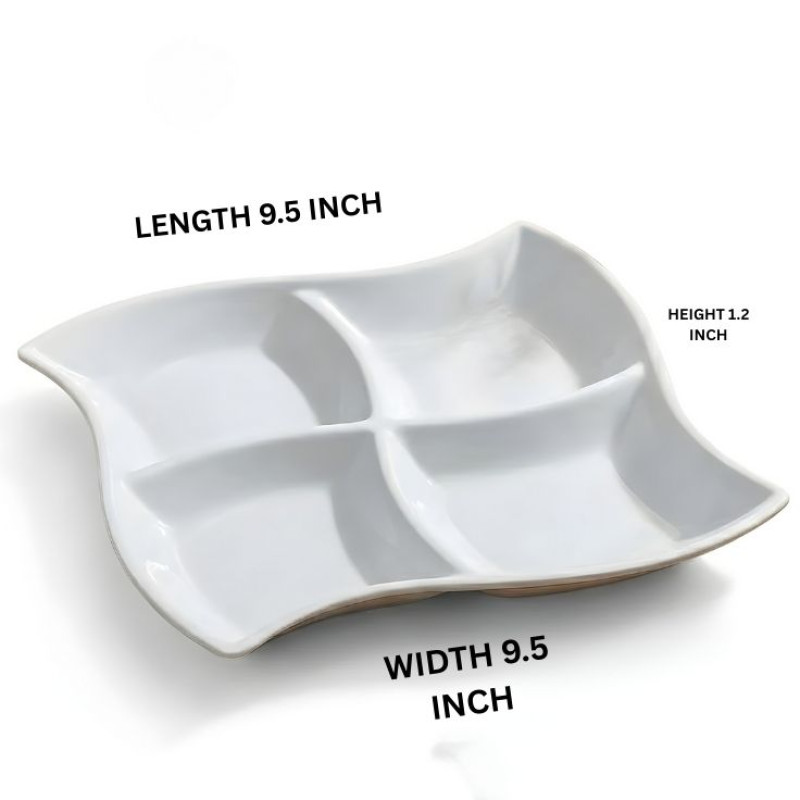 Wavy 4 Portion White Tray One Piece for Serving