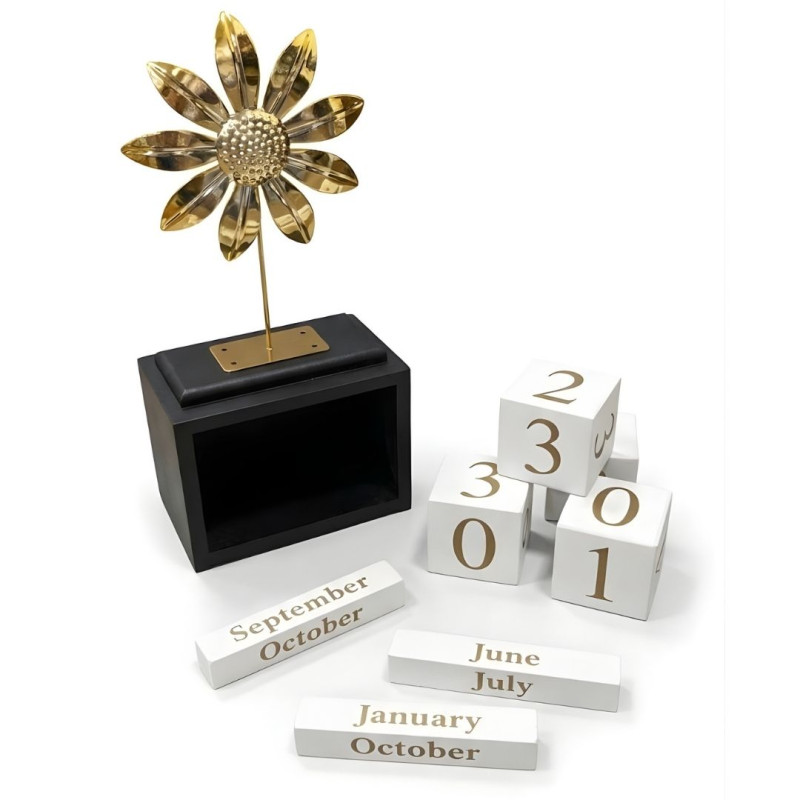 Golden Bloom Perpetual Calendar Elegant Desktop Date Display