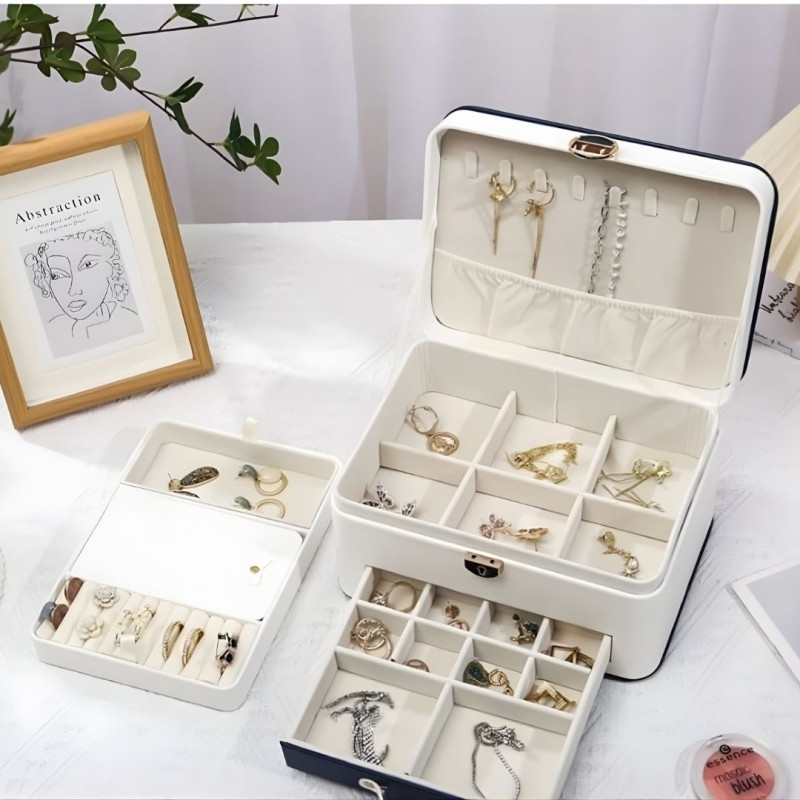 Multipurpose Double Layer Jewelry Storage Box With Mirror