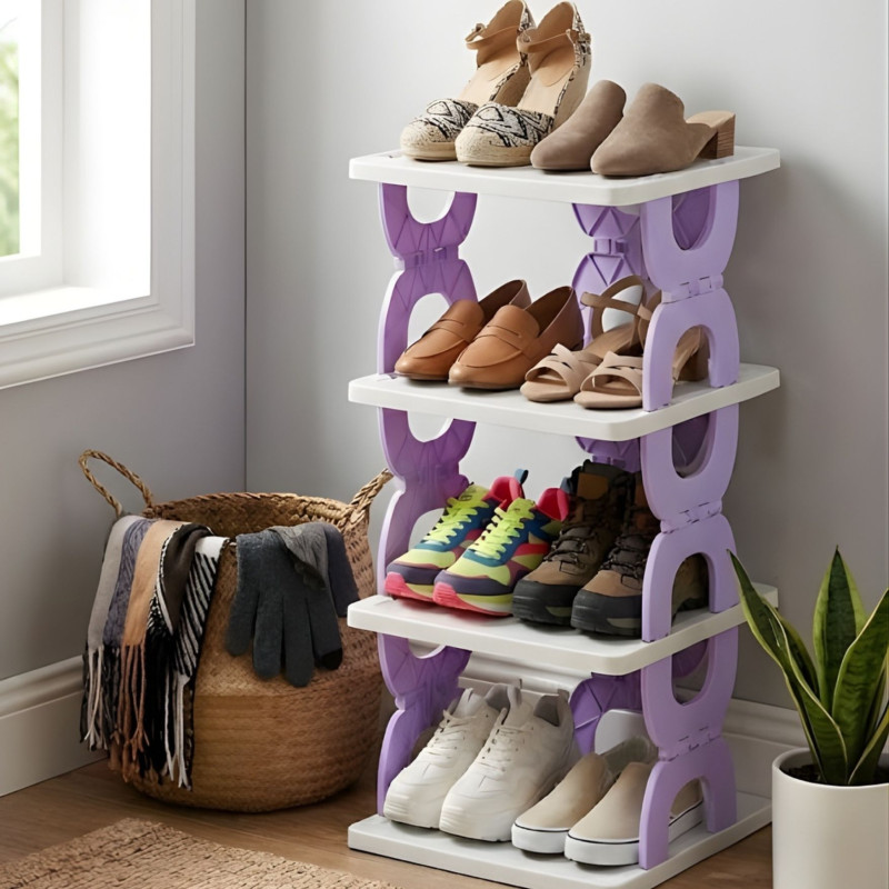 Foldable 4 Layer Shoe Rack Space Saving Storage Organizer
