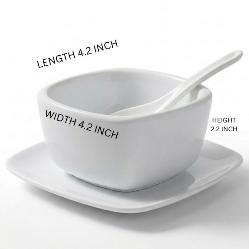 Trifle White Bowl With Saucer And Spoon For Serving Soups