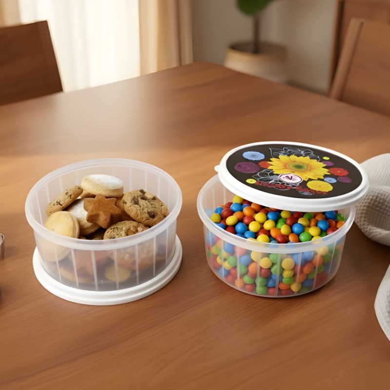 2 PC Round Food Storage Container Airtight Kitchen Storage Set