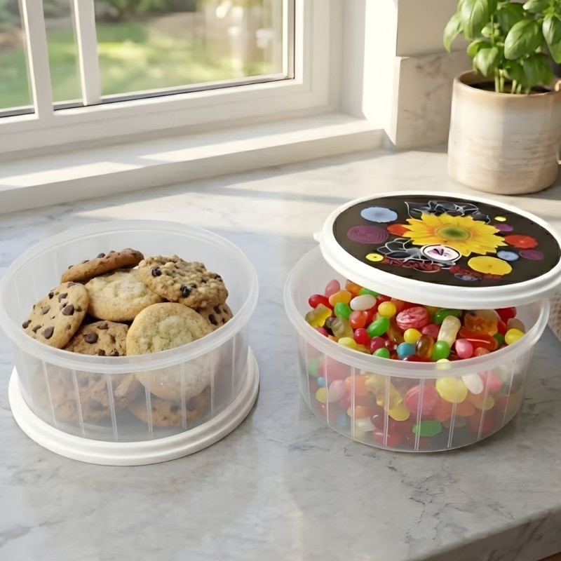 2 PC Round Food Storage Container Airtight Kitchen Storage Set
