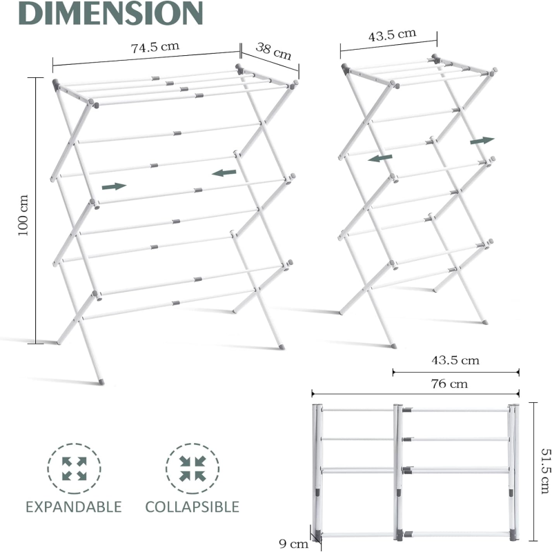 Clothes Drying Rack Expandable & Collapsible Laundry Drying Stand
