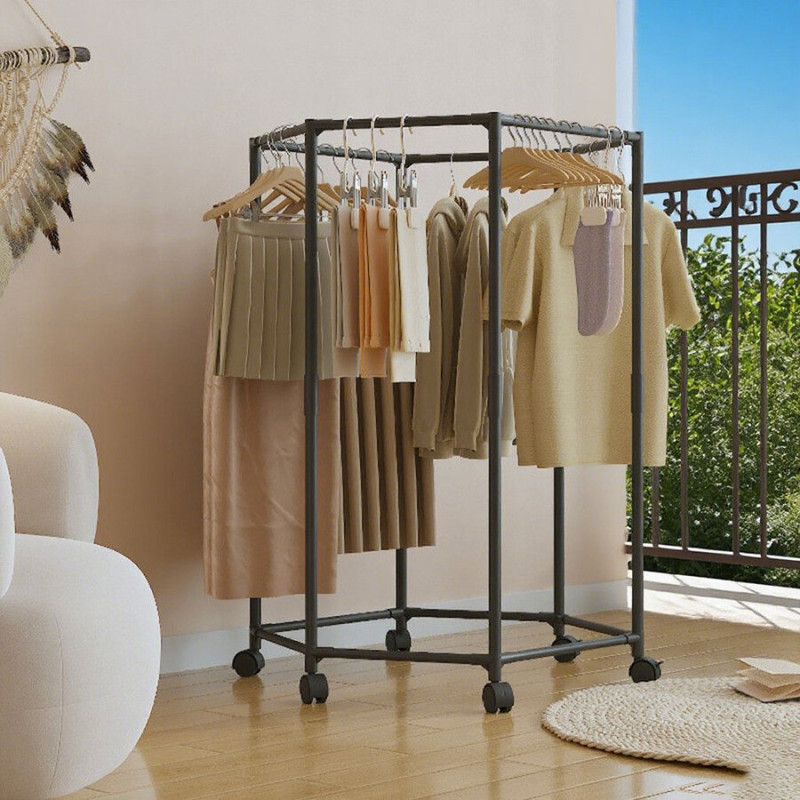 Metal Clothes Stand with 360° Rotating Rack & Wheels