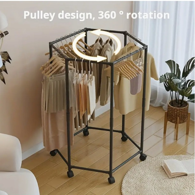 Metal Clothes Stand with 360° Rotating Rack & Wheels