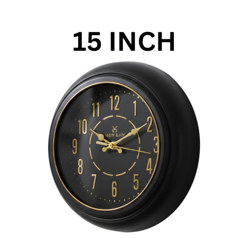 Heritage  Vintage 15 Inch Black Gold Wall Clock