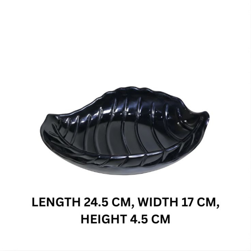 Melamine Black Leaf Medium Platter For Serving