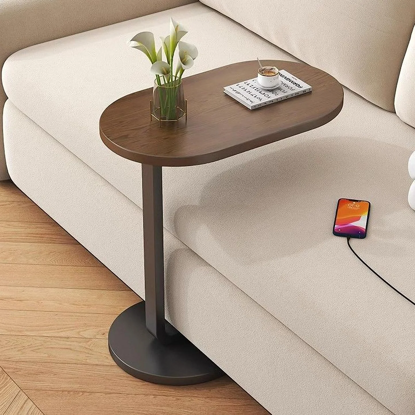 Modern C Shaped End Table for Living Room & Bedroom